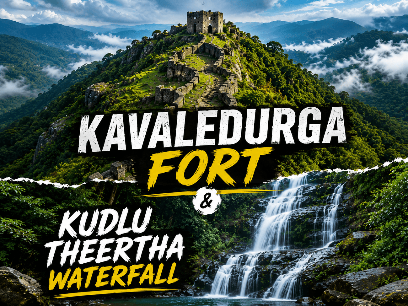 Kavaledurga Fort Trek, Agumbe and Kudlu theertha waterfall poster